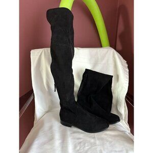 Steve Madden ODESSA Black Moc Suede Back Zip Over The Knee Boots Thigh High Size